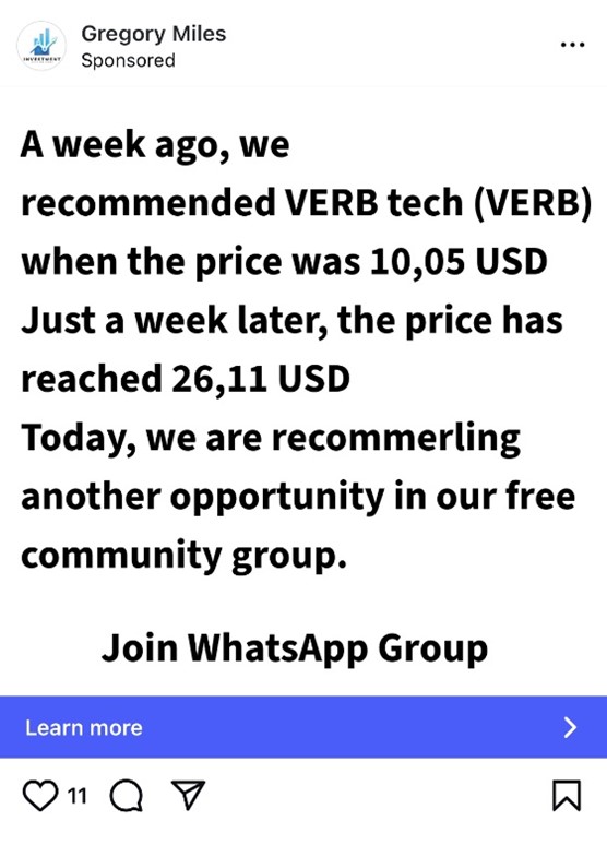 An example of a scam post on Instagram