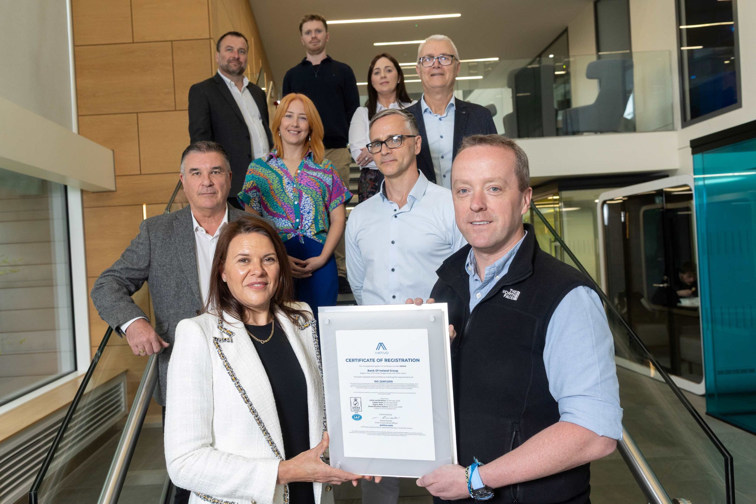 Bank of ireland colleagues pictured receiving business continuity certification