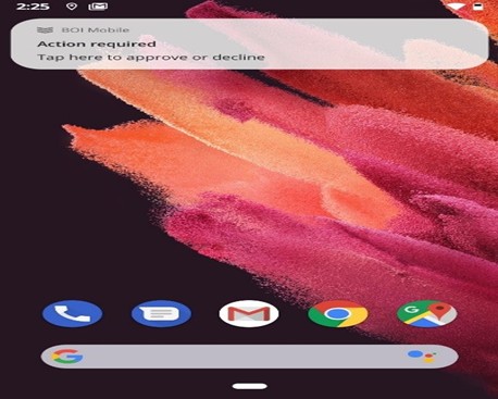 BOI notification example: Action required. Tap here to approve or decline.