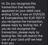 A sample of a fraudulent text message.